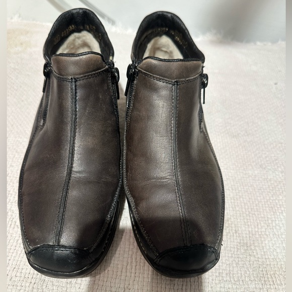 Rieker Daphne Sherpa Wool Lined Leather Ankle Zip Black Brown Booties Womens 37 - Picture 2 of 12